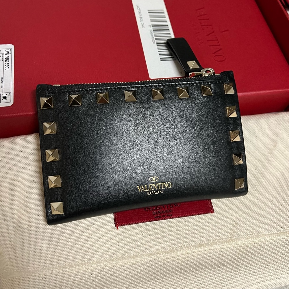 Valentino Rockstud leather coin purse and cardholder